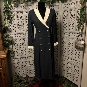 VINTAGE DANNY & NICOLE Dark navy blue sailor suit style long sleeve midi dress